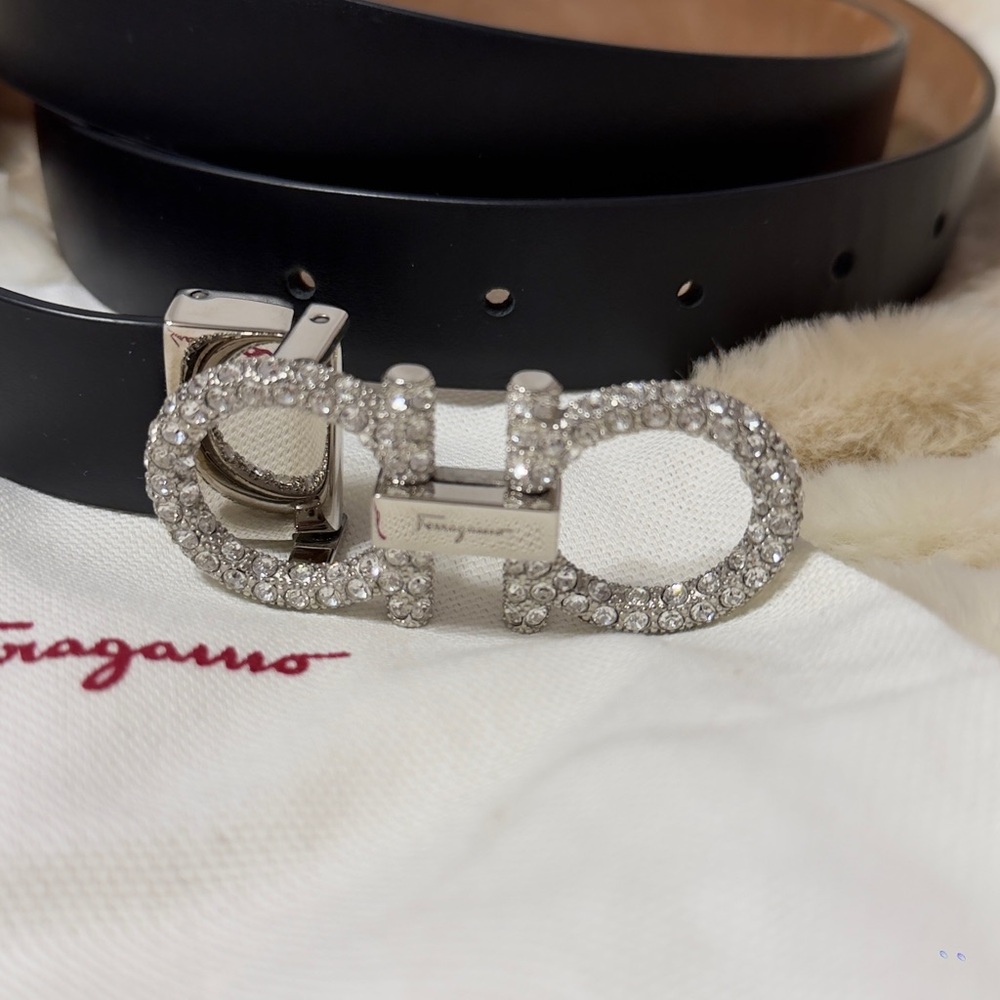 Salvatore Ferragamo Black Belt with Silver Embellished Buckle - Picture 2 of 6